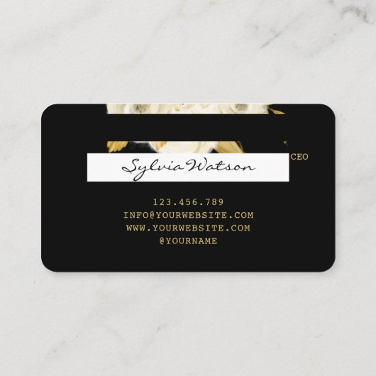 Kreditkarte Stilvoll Black Floral Gold Visitenkarte (Rückseite)