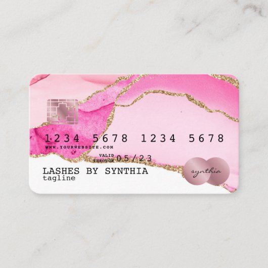 Kreditkarte Stilvoll rosa Agate Gold Makeup Visitenkarte (Vorderseite)