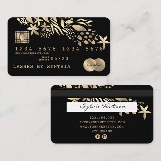 Kreditkarte Styling Floral Gold Visitenkarte (Vorne/Hinten)