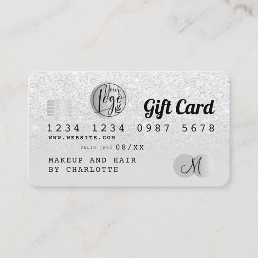 Kreditkarte Weiß Glitzer ombre Silberne Geschenkka Visitenkarte (Vorderseite)