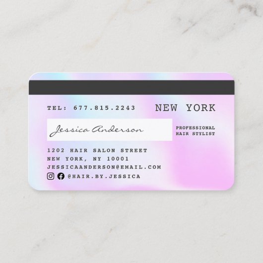 Kreditkartenart holografisches Einhorn-Regenbogen- Visitenkarte (Rückseite)