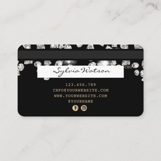 Kreditkartengeformte Driving Diamonds Visitenkarte (Rückseite)