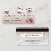 Kreditkartenstyled Rose Gold Long Lashes Marmor Visitenkarte (Vorne/Hinten)