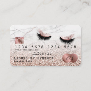 Kreditkartenstyled Rose Gold Long Lashes Marmor Visitenkarte