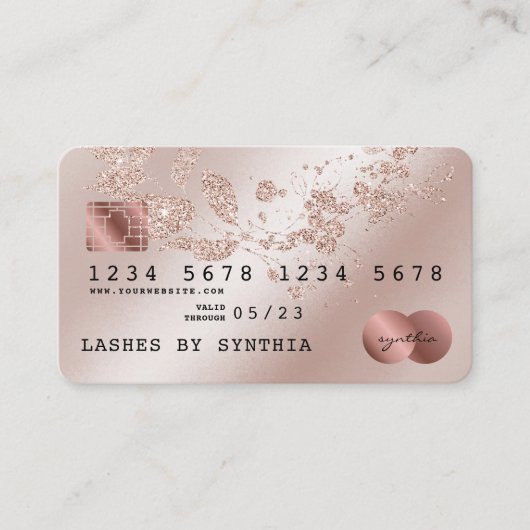 Kreditkartenstyling Rose Gold Glittering Floral Visitenkarte (Vorderseite)
