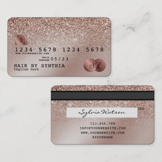 Kreditkartenstyling Rose Gold Glitzer Visitenkarte (Vorne/Hinten)