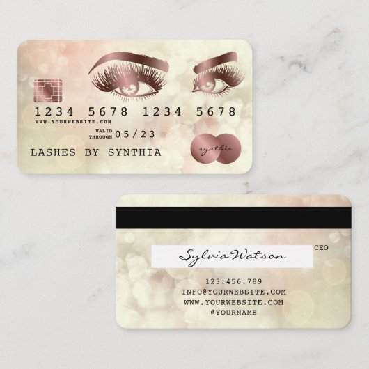 Kreditkartenstyling Rose Gold Long Lashes Bokeh Visitenkarte (Vorne/Hinten)