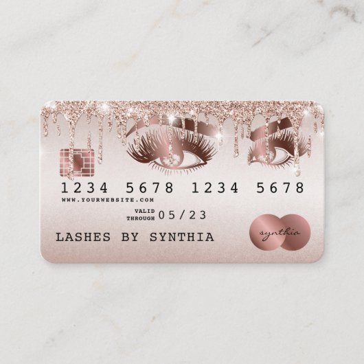 Kreditkartenstyling Rose Gold Long Lashes Visitenkarte (Vorderseite)
