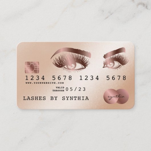 Kreditkartenstyling Rose Gold Long Lashes Visitenkarte (Vorderseite)