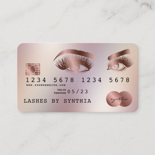 Kreditkartenstyling Rose Gold Long Lashes Visitenkarte (Vorderseite)