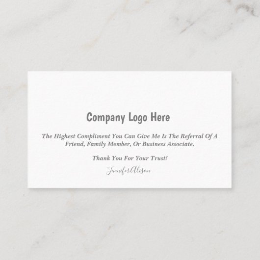 Kreditnehmer/Hypothekenkarte/Realtor-Visitenkarte Telefonnummerkarte (Rückseite)