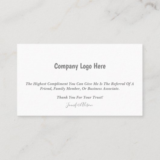 Kreditnehmer/Hypothekenkarte/Realtor-Visitenkarte Visitenkarte (Rückseite)