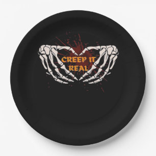 Kreep it real, Skeletthandschuhe mit Herz Pappteller