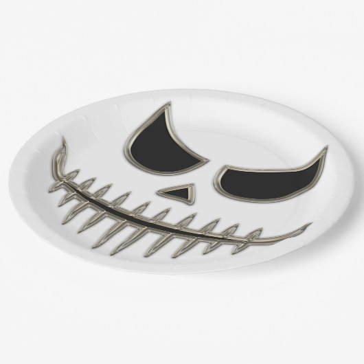 Kreepisches Halloween Skeleton Face Round Pappteller (Schrägansicht)