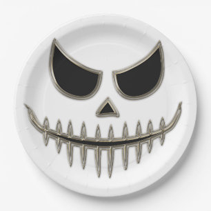 Kreepisches Halloween Skeleton Face Round Pappteller