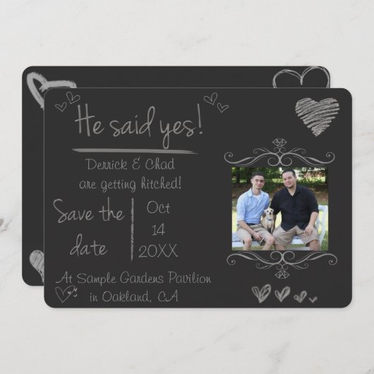 Kreide-Brett Save the Date, sagte er ja Einladung (Vorne/Hinten)