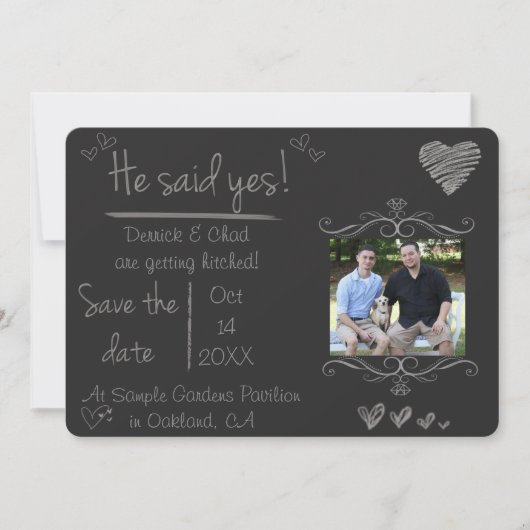 Kreide-Brett Save the Date, sagte er ja Einladung (Vorderseite)