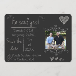 Kreide-Brett Save the Date, sagte er ja Einladung