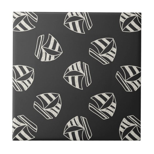 Kreide gezeichnetes Segelboot-Muster Fliese (Vorderseite)