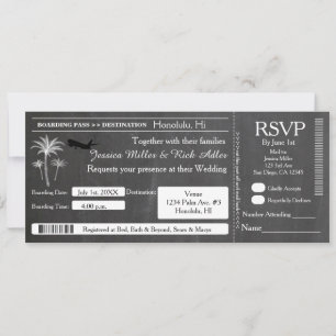 Kreide-Hochzeits-Reiseziel-Ticket-Einladung RSVP Einladung