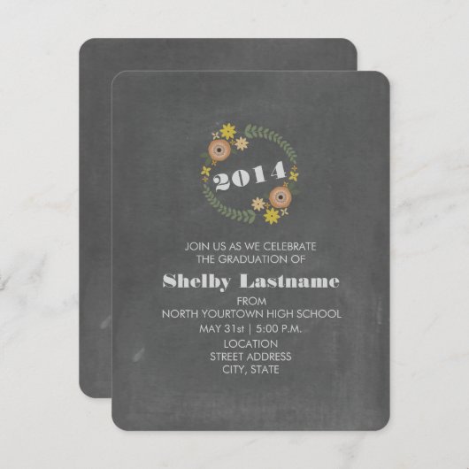 Kreideinspirierter orange Blumenwreath-Abschluss Einladung (Vorne/Hinten)