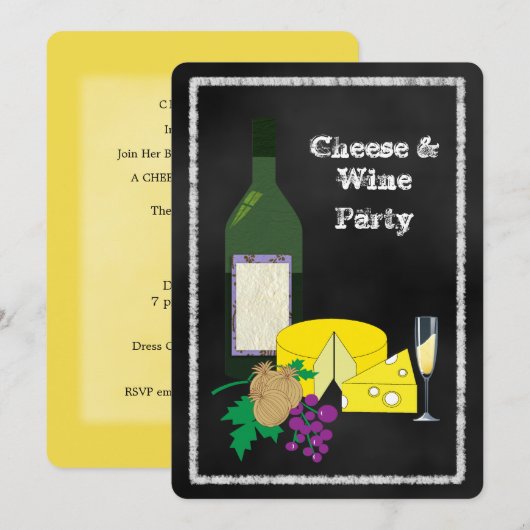 Kreidekäsesorten & Wein Celebrat Party Einladung (Vorne/Hinten)