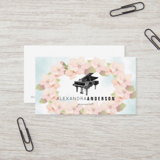 Kreidekirsche Blüten Vintage Piano Business Card Visitenkarte (Vorderseite/Rückseite Beispiel)
