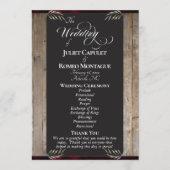 Kreidetafel auf Holz - Burgunder Hochzeit Programm (Vorderseite)
