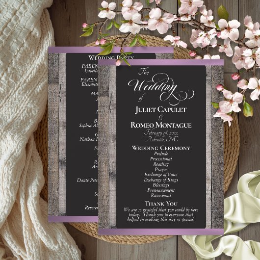 Kreidetafel auf Holz & Lavendelband - Hochzeit Programm