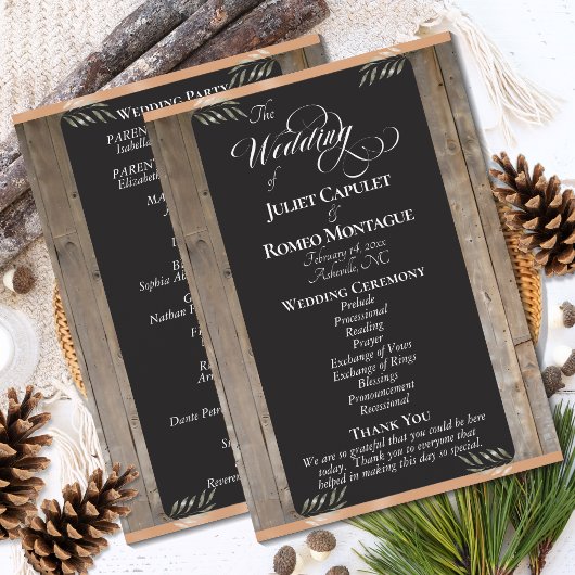 Kreidetafel auf Holz - Pfirsich-Hochzeit Programm