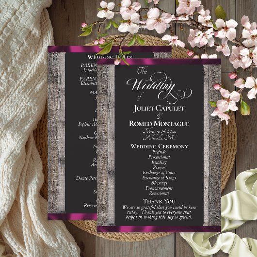 Kreidetafel auf Holz & Pflaumenband - Hochzeit Programm
