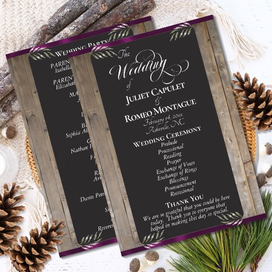 Kreidetafel auf Holz - Pflaumenhochzeit Programm