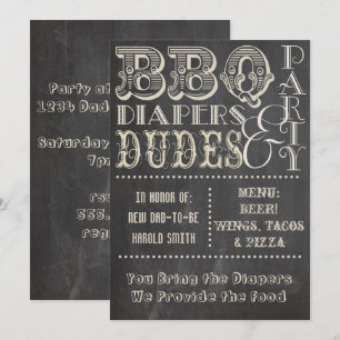Kreidetafel-BBQ-Windeln-und-Typen-Baby-Party Einladung