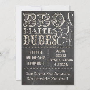 Kreidetafel Bier Windeln und Kerle Baby-Party 2 Einladung