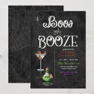 Kreidetafel Boos & Booze Halloween-Cocktailparty Einladung