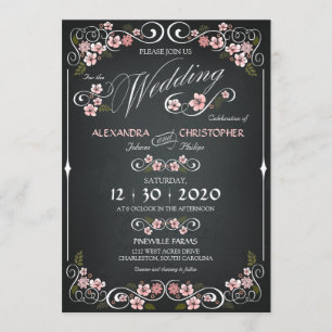 Kreidetafel Florale Vintage Hochzeit Einladung