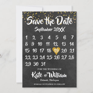 Kreidetafel Gold Liebes Herz Kalender Termin merke Save The Date