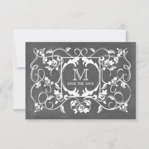 Kreidetafel-inspirierte Rosen-Monogramm-Hochzeitse Save The Date