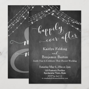 Kreidetafel Lichter Kalligrafie Glücklich bis ans  Einladung