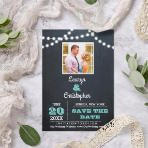 Kreidetafel-Lichter Türkise Hochzeit - Rettet das  Ankündigungspostkarte