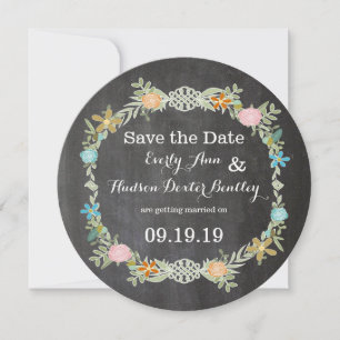 Kreidetafel Mint Rosa Aqua Blumenkranz Hochzeit Save The Date