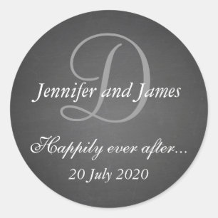 Kreidetafel-Monogramm-Aufkleber als Hochzeitsgunst Runder Aufkleber