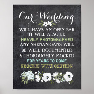 Kreidetafel Offene Bar Hochzeitsschild Floral Lust Poster