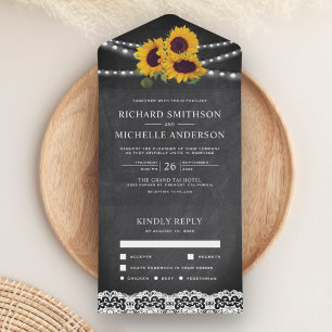 Kreidetafel-Schnurlichter Sonnenblumen-Hochzeit All In One Einladung