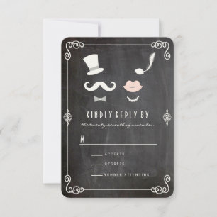Kreidetafel Schnurrbart und Lippen Vintage Chic Ho RSVP Karte