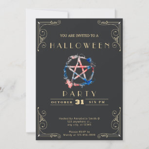 Kreidetafel Schwarz & Gold Pentagramm Halloween Einladung