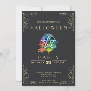 Kreidetafel Schwarz & Gold Pentagramm Halloween Einladung
