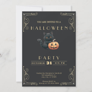 Kreidetafel Schwarz & Gold Schwarze Katze Hallowee Einladung