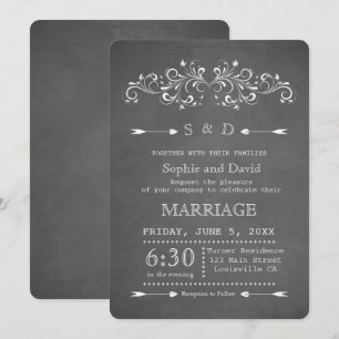 Kreidetafel-Schwung und -Wirbel   Hochzeitseinladu Einladung