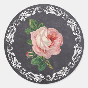 Kreidetafel-Stil Vintage-Rose Elegant Runder Aufkleber